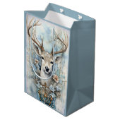Blauw hert met bloemenkrans medium cadeauzakje (Achterkant Gekanteld)