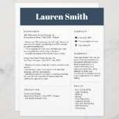 Blauw Hervatten | Hervatten van één pagina | CV op (Voorkant / Achterkant)