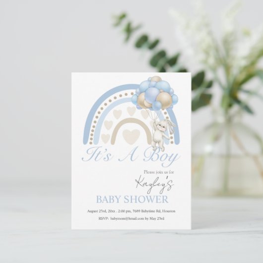 Blauw Het is een Baby shower van de Begroting van  Briefkaart (Staand voorkant)