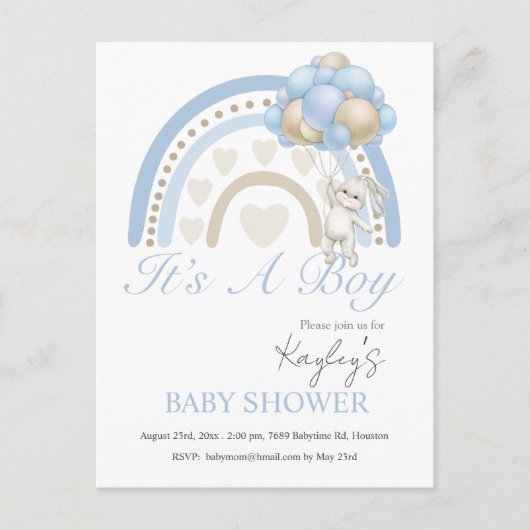 Blauw Het is een Baby shower van de Begroting van  Briefkaart (Voorkant)