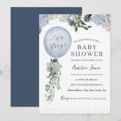 Blauw Het is een Baby shower van een Jongen ballon Kaart (Voorkant / Achterkant)