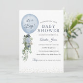 Blauw Het is een Baby shower van een Jongen ballon Kaart (Staand voorkant)