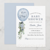 Blauw Het is een Baby shower van een Jongen ballon Kaart (Voorkant / Achterkant)