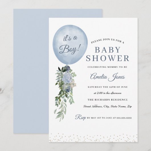 Blauw Het is een Baby shower van een Jongen ballon Kaart (Voorkant / Achterkant)