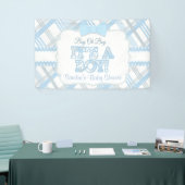 Blauw, het is een jongen, geplakt Baby shower Spandoek (Beurs)