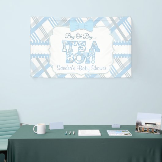 Blauw, het is een jongen, geplakt Baby shower Spandoek (Beurs)