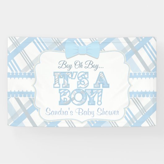 Blauw, het is een jongen, geplakt Baby shower Spandoek (Horizontaal)