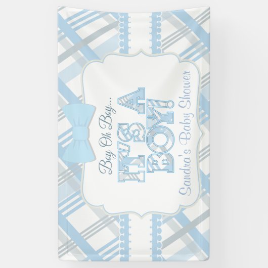 Blauw, het is een jongen, geplakt Baby shower Spandoek (Verticaal)