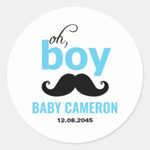 Blauw Het is een Jongen Snor Baby Shower Sticker