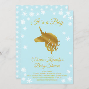Blauw Het is een Jongen Unicorn Winter Baby shower Kaart
