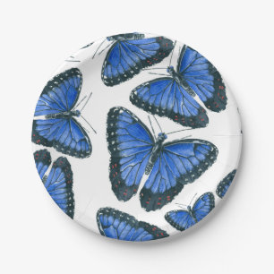 Blauw het patroonontwerp van de morphovlinder papieren bordje