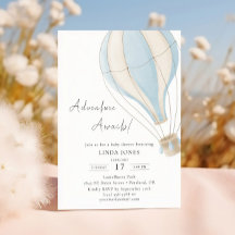 Blauw hete luchtballon avontuur baby shower