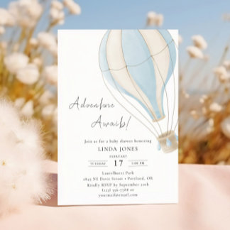 Blauw hete luchtballon avontuur baby shower kaart