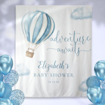 Blauw hete luchtballon baby shower foto achtergron