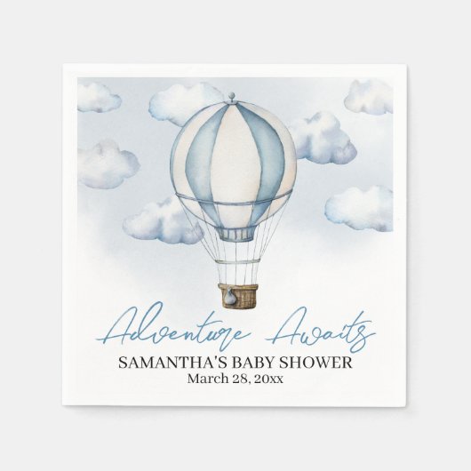 Blauw Hete Luchtballon Baby shower Papier Servet (Voorkant)