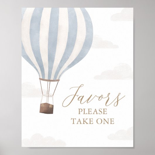 Blauw hete luchtballon verjaardagsfeestjes bord poster (Voorkant)