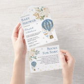 blauw heteluchtballon Baby shower All In One Uitnodiging (Afscheurbaar)
