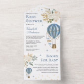 blauw heteluchtballon Baby shower All In One Uitnodiging (Binnen)