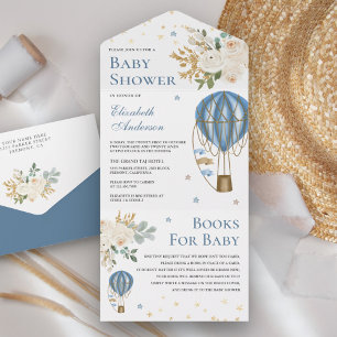 blauw heteluchtballon Baby shower All In One Uitnodiging