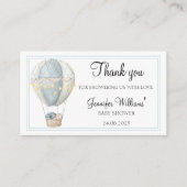 Blauw heteluchtballon baby shower dank u kaart (Voorkant)