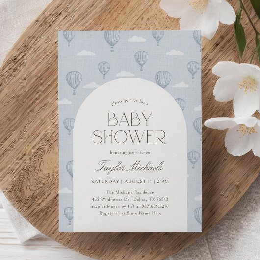 blauw heteluchtballon Baby shower Kaart