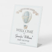 Blauw heteluchtballon baby shower-welkomstbord reclamebord met voetstuk (Voorkant)