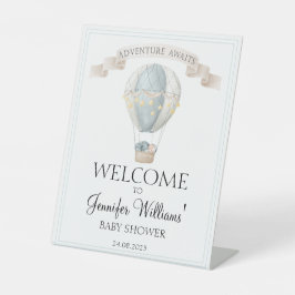 Blauw heteluchtballon baby shower-welkomstbord reclamebord met voetstuk