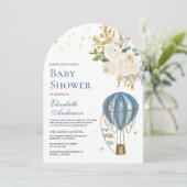  blauw heteluchtballonboog Baby shower Kaart (Staand voorkant)