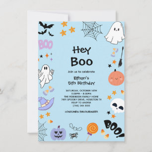 Blauw Hey Boe Schattig Spook Halloween 5e Verjaard Kaart