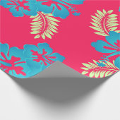 Blauw Hibiscus bloesems Tropisch inpakpapier (Hoek)