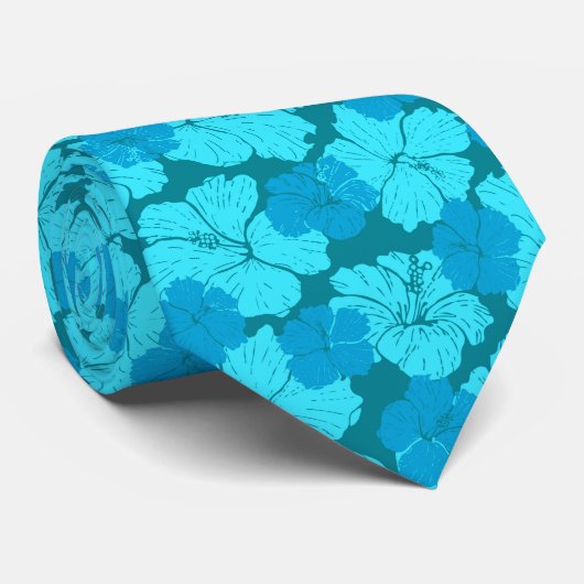 Blauw hibiscus-patroon stropdas (Opgerold)