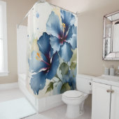   Blauw hibiscus waterverf schilderij Douchegordijn (In situ)