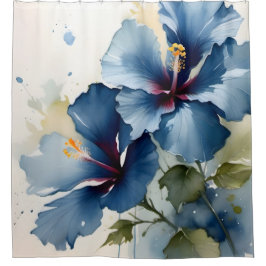   Blauw hibiscus waterverf schilderij Douchegordijn