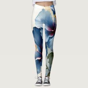   Blauw hibiscus waterverf schilderij Leggings