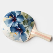 Blauw hibiscus waterverf schilderij Tafeltennisbatje (Zijkant)