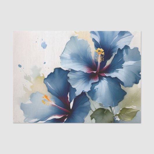 Blauw hibiscus waterverf schilderij Tissuepapier (Voorkant)