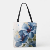   Blauw hibiscus waterverf schilderij Tote Bag (Achterkant)