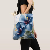   Blauw hibiscus waterverf schilderij Tote Bag (Dichtbij)