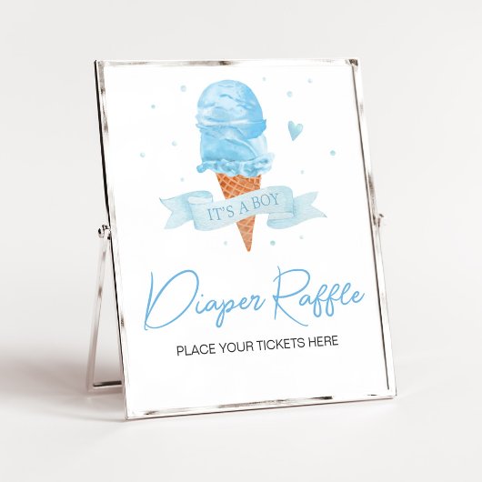 Blauw Hier is de Scoop Baby shower Luier Raffle Poster
