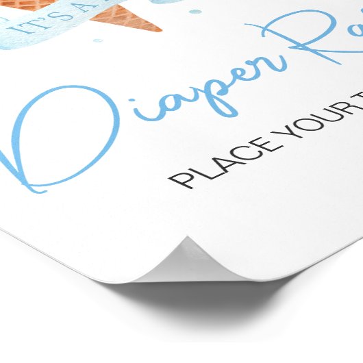 Blauw Hier is de Scoop Baby shower Luier Raffle Poster (Hoek)