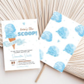 Blauw Hier is het Scoop Baby shower Kaart