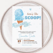 Blauw Hier is het Scoop Baby shower Kaart