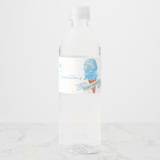 Blauw Hier is het Scoop Baby shower Waterfles Etiket (Voorkant)