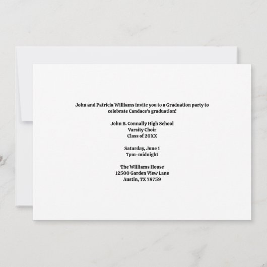 Blauw High School Koor Foto Afstudeerfeest Kaart (Achterkant)