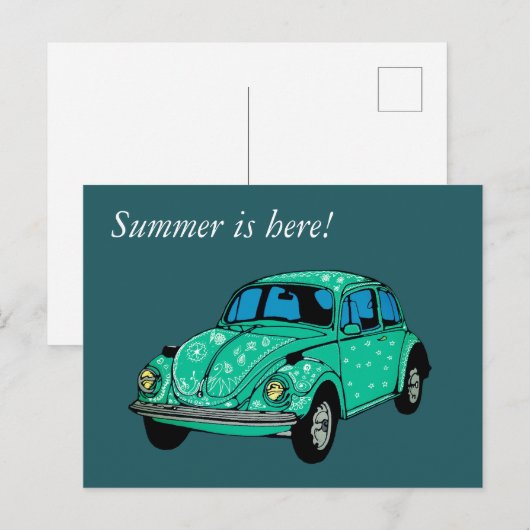 Blauw Hippie Auto Art Tekening Briefkaart (Voorkant / Achterkant)