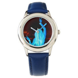 blauw hippiemeisje met vredelievend bord horloge