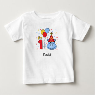 Blauw Hippo Gezicht Eerste Verjaardag Baby T-shirt