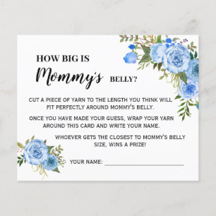 Blauw Hoe groot is mama's buik Baby Shower spelkaa Flyer