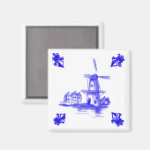 Blauw Hollandse Windmolen Tegel Delft look Magneet (Voorkant / Achterkant)