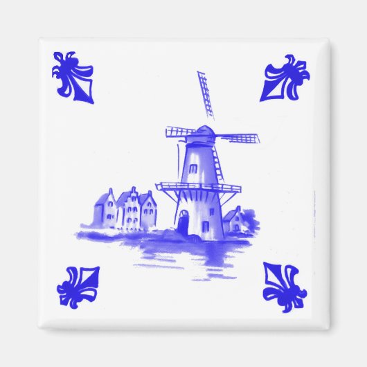 Blauw Hollandse Windmolen Tegel Delft look Magneet (Voorkant)